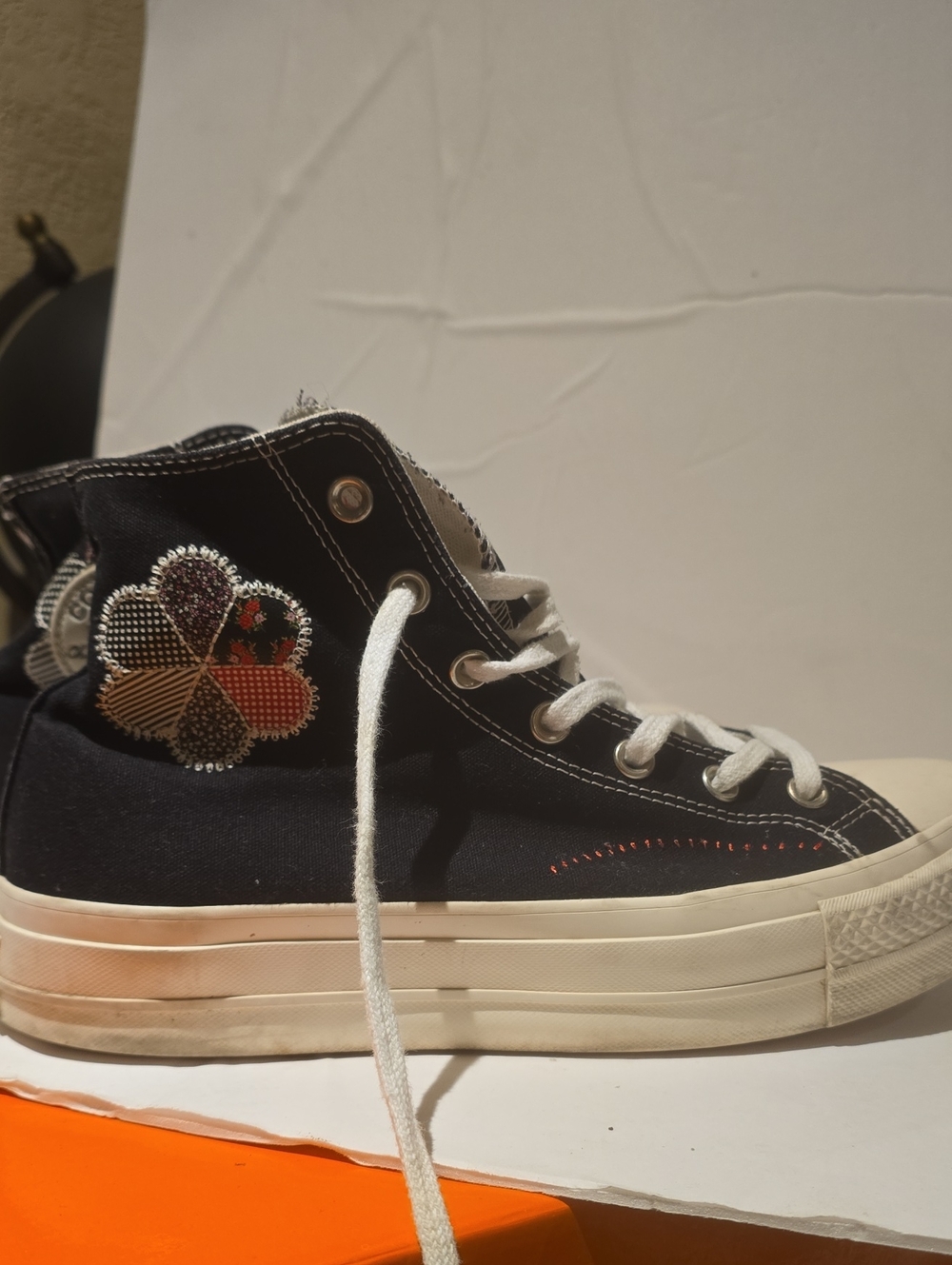 Converse Black High-Top Sneaker with Floral "Crafted Patchwork"